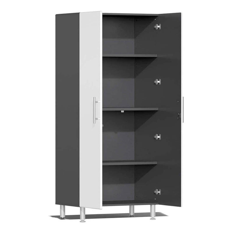 Ulti-MATE Garage 9-Piece Garage Cabinet Set with Bamboo Worktop in Starfire White Metallic
