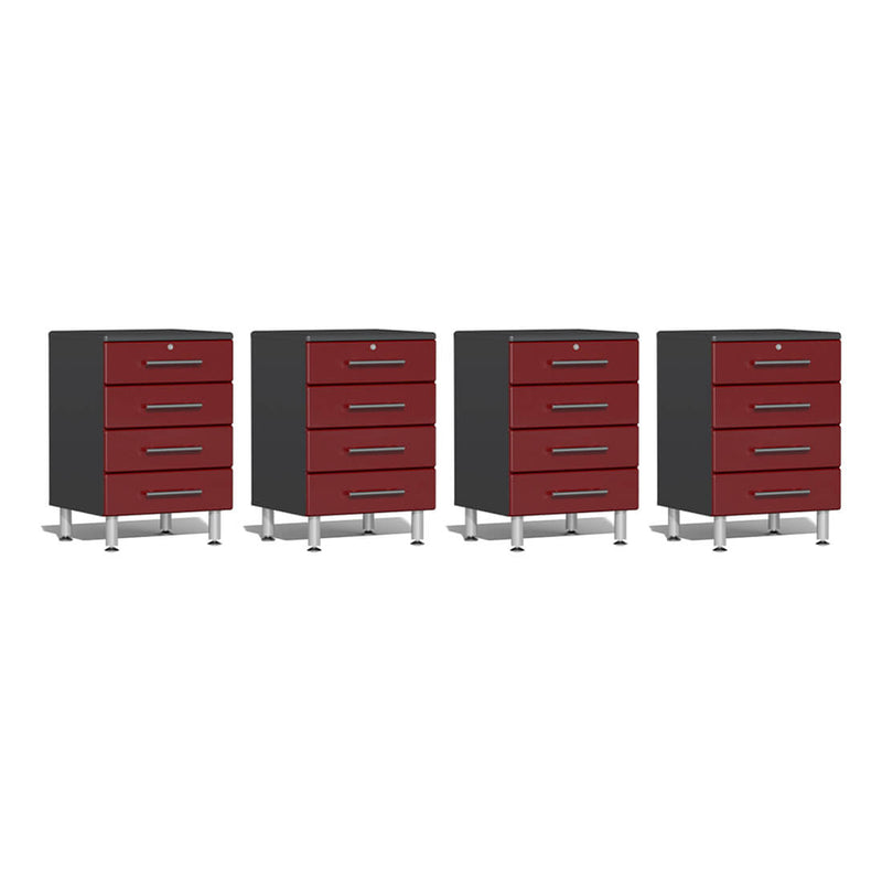 Ulti-MATE Garage 4-Drawer Base Cabinet in Ruby Red Metallic (4-Pack)
