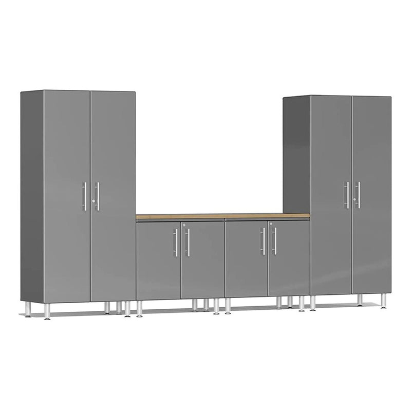 Ulti-MATE Garage 5-Piece Garage Cabinet Set with Bamboo Worktop in Graphite Grey Metallic