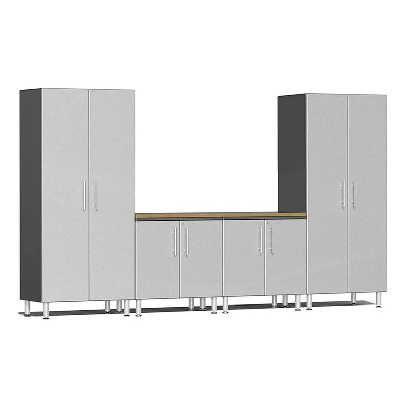 Ulti-MATE Garage 5-Piece Garage Cabinet Set with Bamboo Worktop in Stardust Silver Metallic