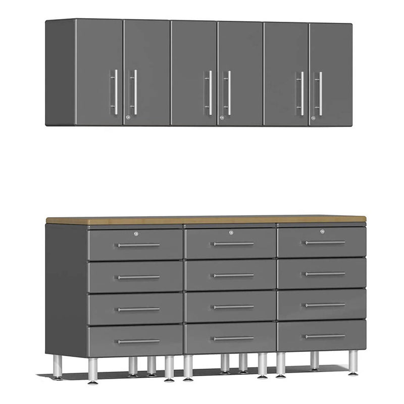 Ulti-MATE Garage 7-Piece Cabinet System with Bamboo Worktop in Graphite Grey Metallic