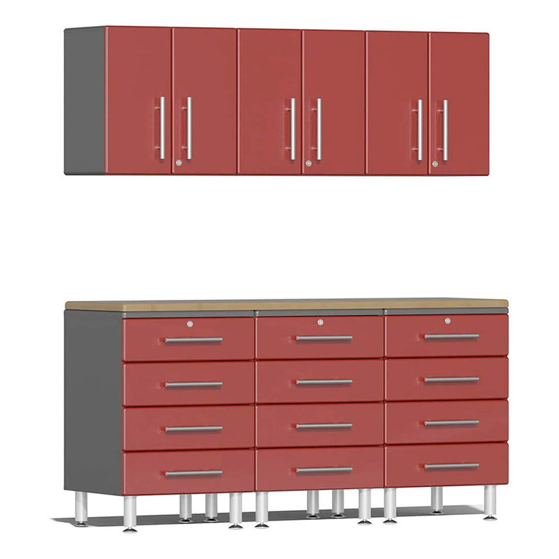Ulti-MATE Garage 7-Piece Cabinet System with Bamboo Worktop in Ruby Red Metallic