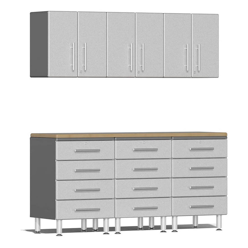 Ulti-MATE Garage 7-Piece Cabinet System with Bamboo Worktop in Stardust Silver Metallic