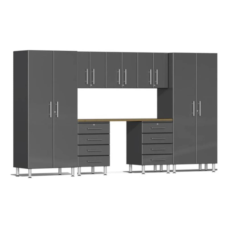 Ulti-MATE Garage 8-Piece Cabinet Set with Bamboo Worktop in Graphite Grey Metallic