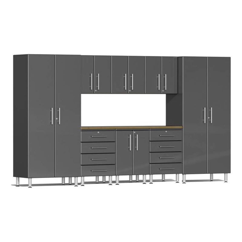 Ulti-MATE Garage 9-Piece Garage Cabinet Kit with Bamboo Worktop in Graphite Grey Metallic