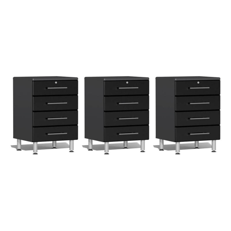 Ulti-MATE Garage 4-Drawer Base Cabinet in Midnight Black Metallic (3-Pack)