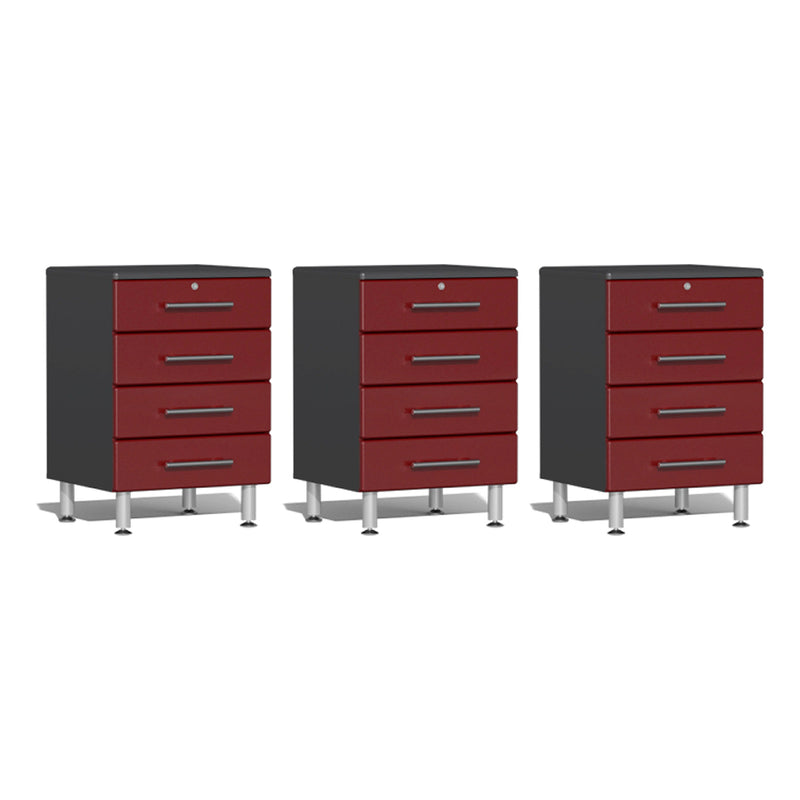 Ulti-MATE Garage 4-Drawer Base Cabinet in Ruby Red Metallic (3-Pack)