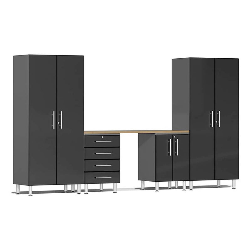Ulti-MATE Garage 5-Piece Garage Cabinet Kit with Bamboo Worktop in Midnight Black Metallic