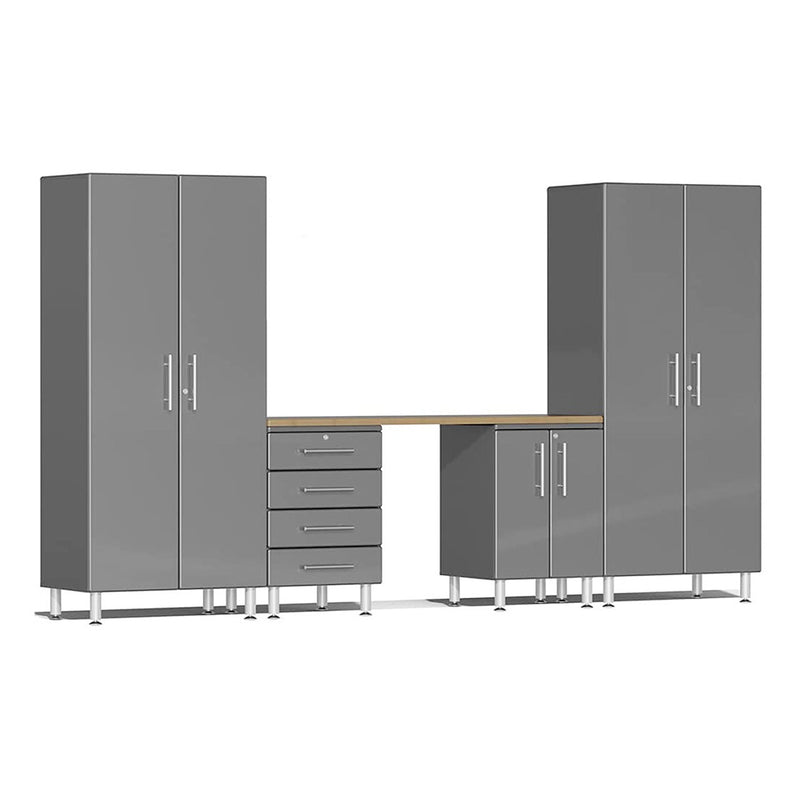 Ulti-MATE Garage 5-Piece Garage Cabinet Kit with Bamboo Worktop in Graphite Grey Metallic