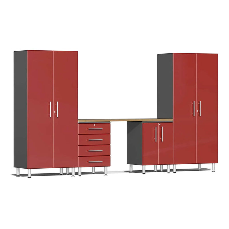 Ulti-MATE Garage 5-Piece Garage Cabinet Kit with Bamboo Worktop in Ruby Red Metallic
