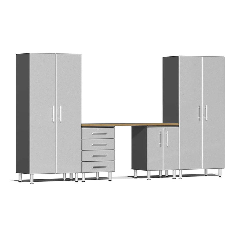 Ulti-MATE Garage 5-Piece Garage Cabinet Kit with Bamboo Worktop in Stardust Silver Metallic