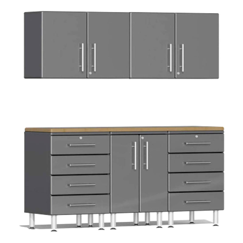 Ulti-MATE Garage 6-Piece Cabinet Set with Bamboo Worktop in Graphite Grey Metallic