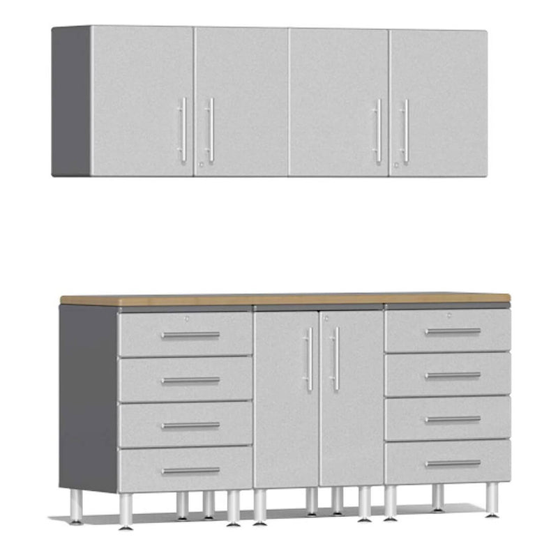 Ulti-MATE Garage 6-Piece Cabinet Set with Bamboo Worktop in Stardust Silver Metallic