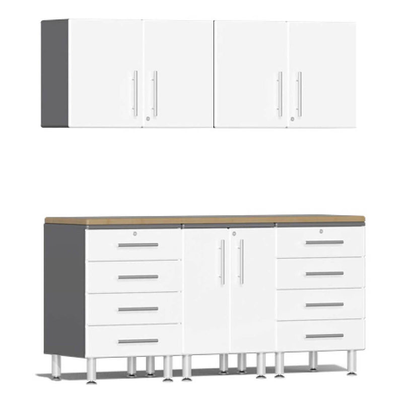 Ulti-MATE Garage 6-Piece Cabinet Set with Bamboo Worktop in Starfire White Metallic