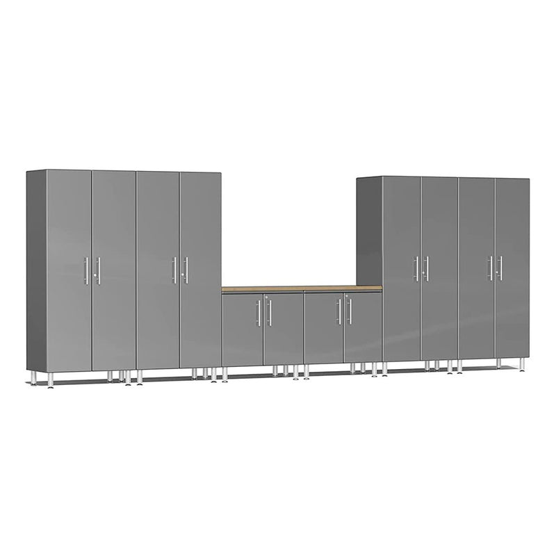 Ulti-MATE Garage 7-Piece Garage Cabinet System with Bamboo Countertop in Graphite Grey Metallic