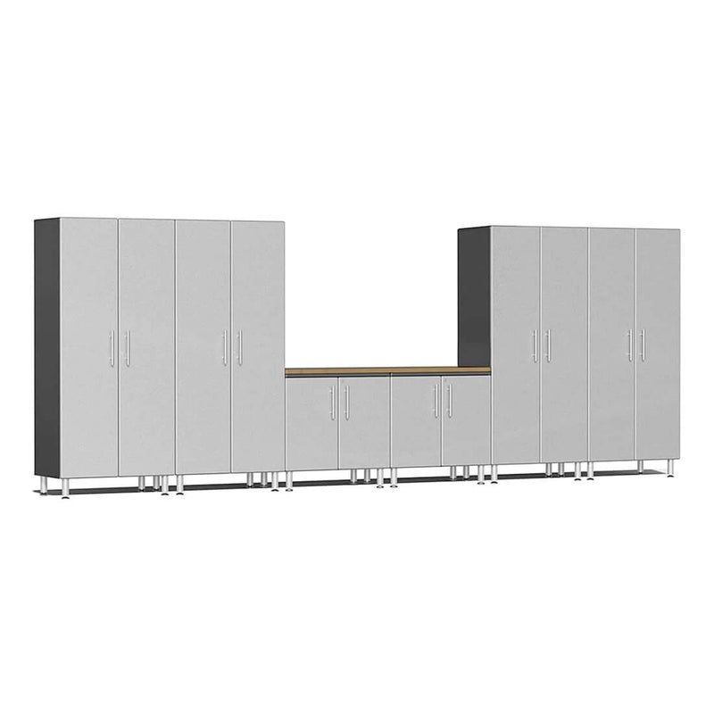 Ulti-MATE Garage 7-Piece Garage Cabinet System with Bamboo Countertop in Stardust Silver Metallic