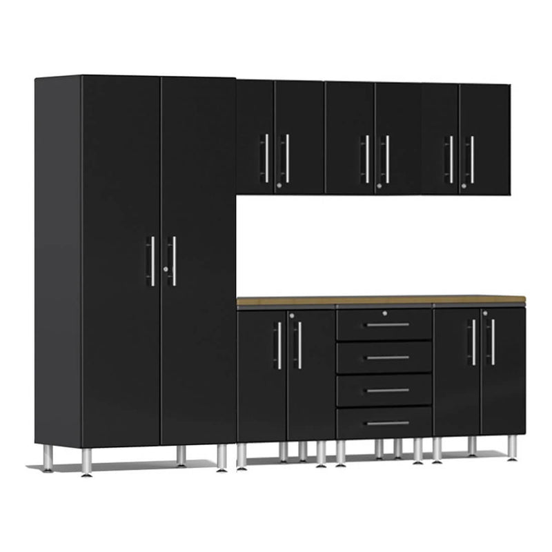 Ulti-MATE Garage 8-Piece Cabinet System with Bamboo Worktop in Midnight Black Metallic