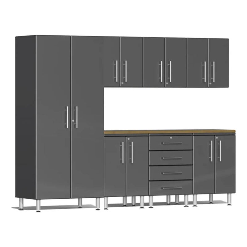 Ulti-MATE Garage 8-Piece Cabinet System with Bamboo Worktop in Graphite Grey Metallic