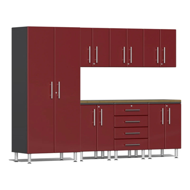 Ulti-MATE Garage 8-Piece Cabinet System with Bamboo Worktop in Ruby Red Metallic