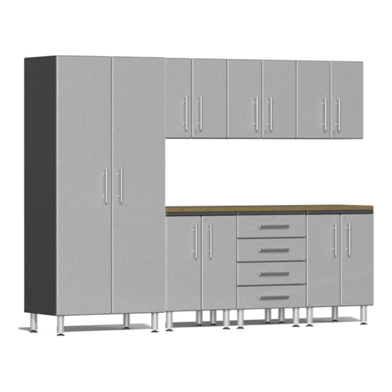 Ulti-MATE Garage 8-Piece Cabinet System with Bamboo Worktop in Stardust Silver Metallic