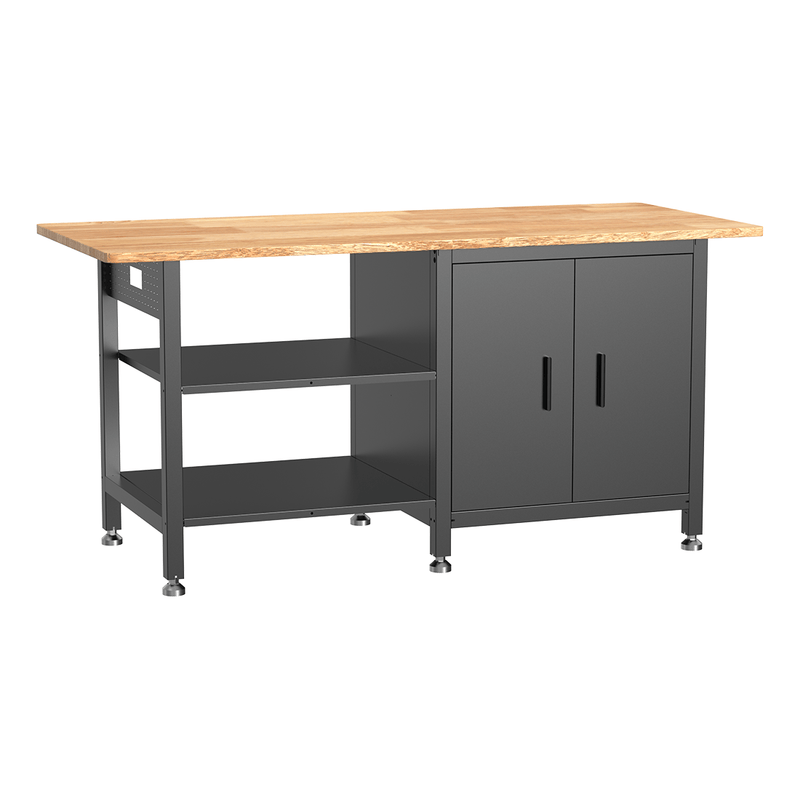 4Dock Heavy-Duty 72 x 30 Industrial Workbench with Cabinet (Black Frame)