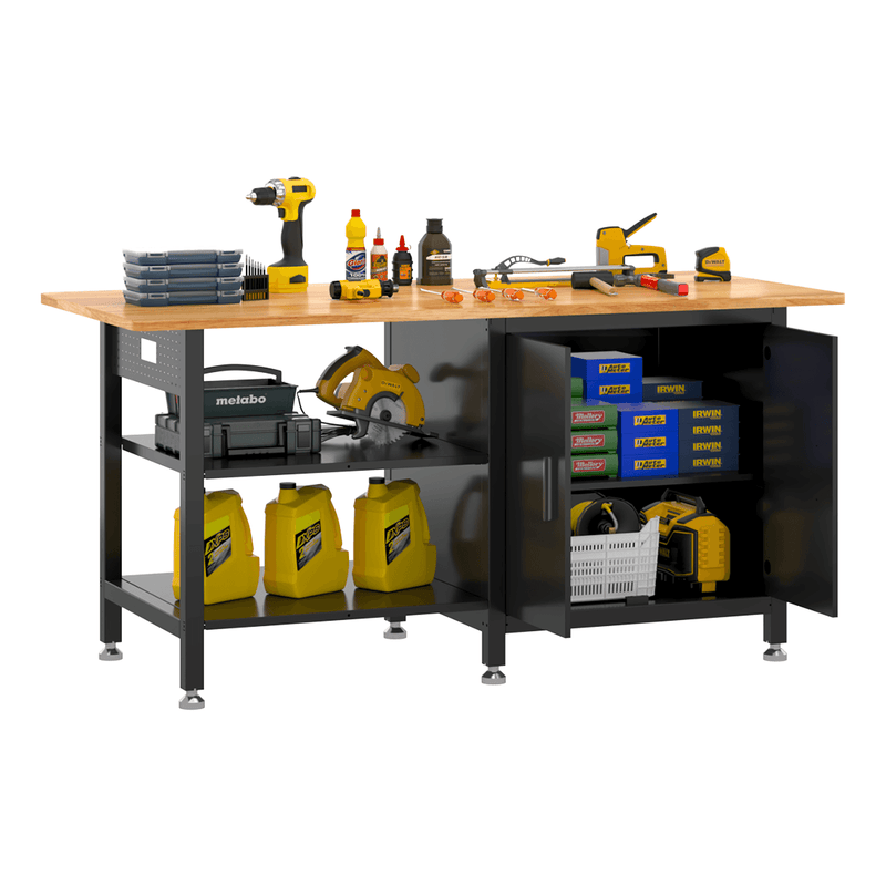 4Dock Heavy-Duty 72 x 30 Industrial Workbench with Cabinet (Black Frame)