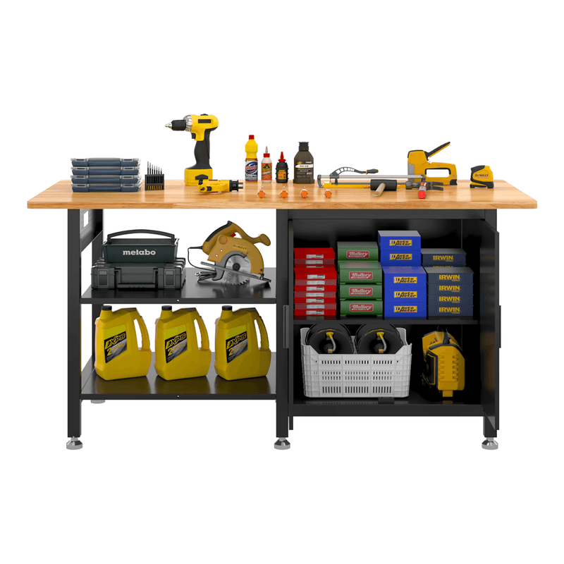 4Dock Heavy-Duty 72 x 30 Industrial Workbench with Cabinet (Black Frame)