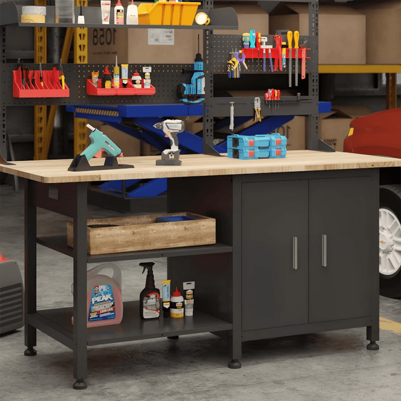 4Dock Heavy-Duty 72 x 30 Industrial Workbench with Cabinet (Black Frame)