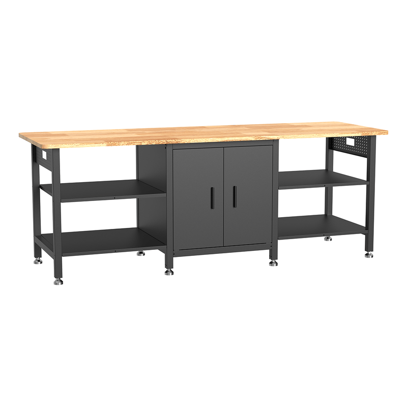 4Dock Heavy-Duty 96 x 30 Industrial Workbench with Cabinet (Black Frame)