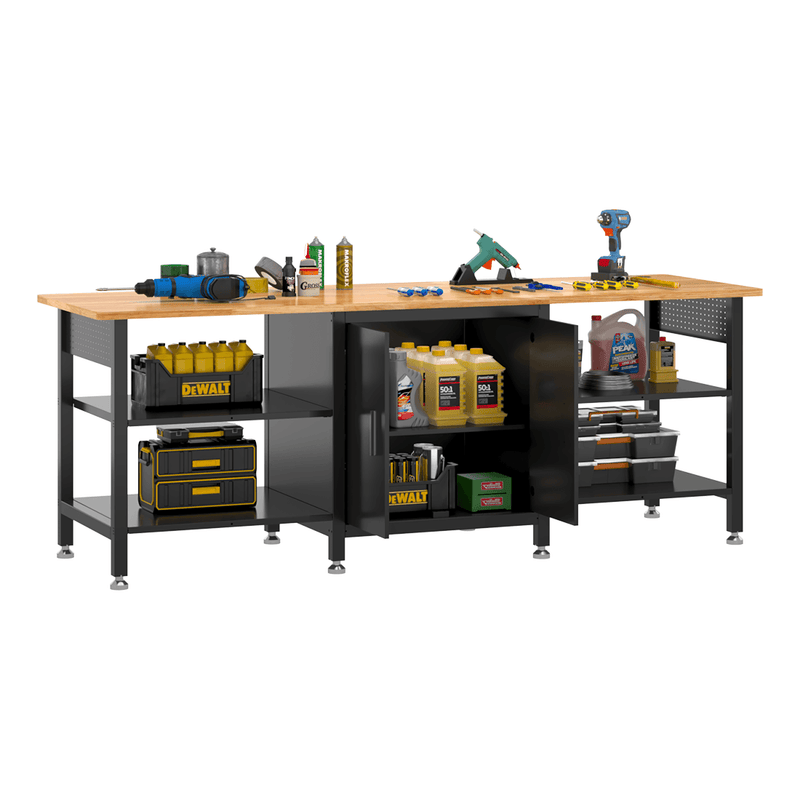 4Dock Heavy-Duty 96 x 30 Industrial Workbench with Cabinet (Black Frame)