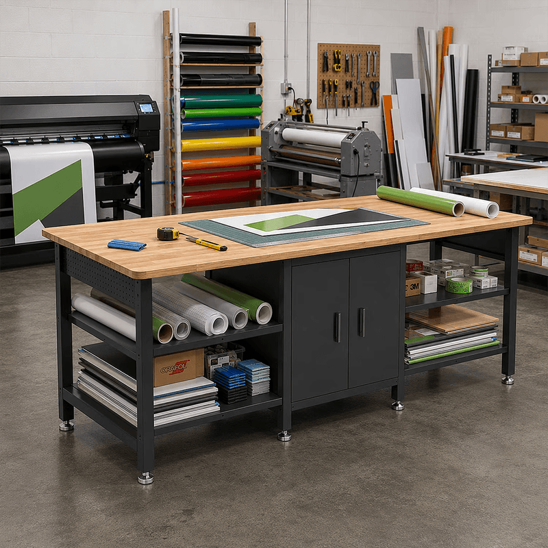 4Dock Heavy-Duty 96 x 30 Industrial Workbench with Cabinet (Black Frame)