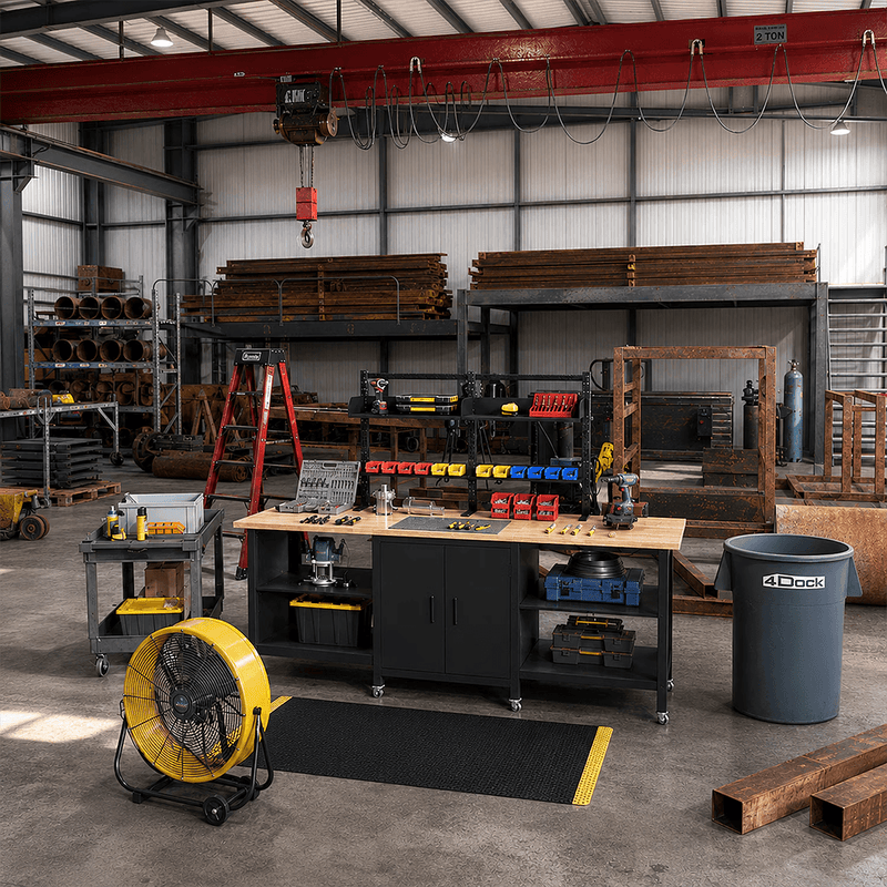 4Dock Heavy-Duty 96 x 30 Industrial Workbench with Cabinet (Black Frame)