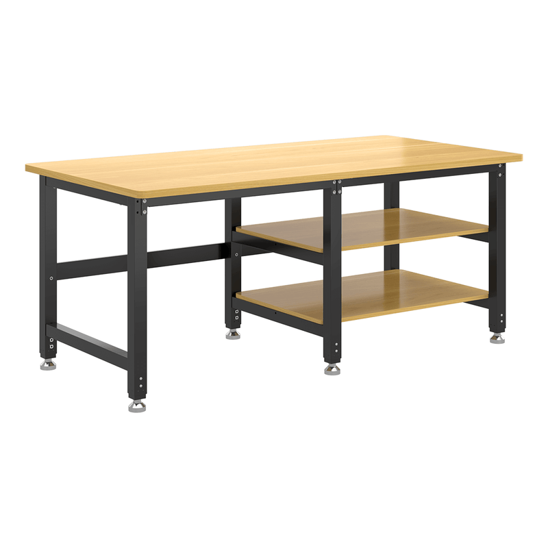 4Dock Heavy-Duty 70 x 34.6 Industrial Workbench with Wood Shelves (Black Frame)