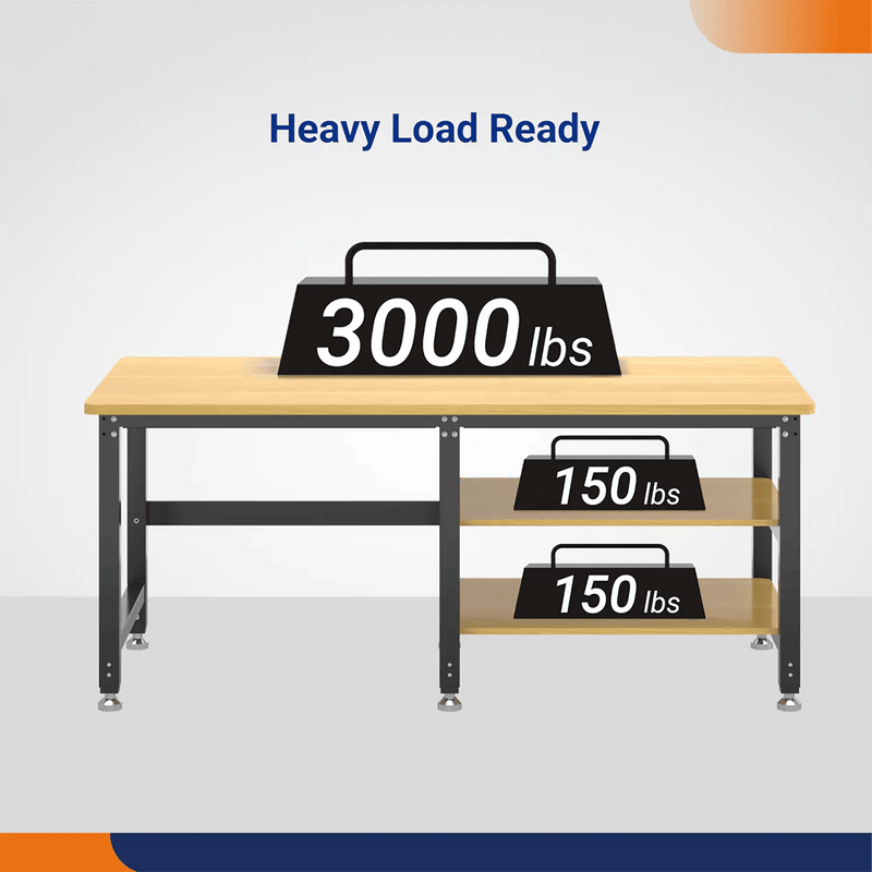 4Dock Heavy-Duty 70 x 34.6 Industrial Workbench with Wood Shelves (Black Frame)