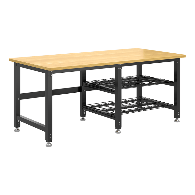 4Dock Heavy-Duty 70 x 34.6 Industrial Workbench with Wire Shelves (Black Frame)