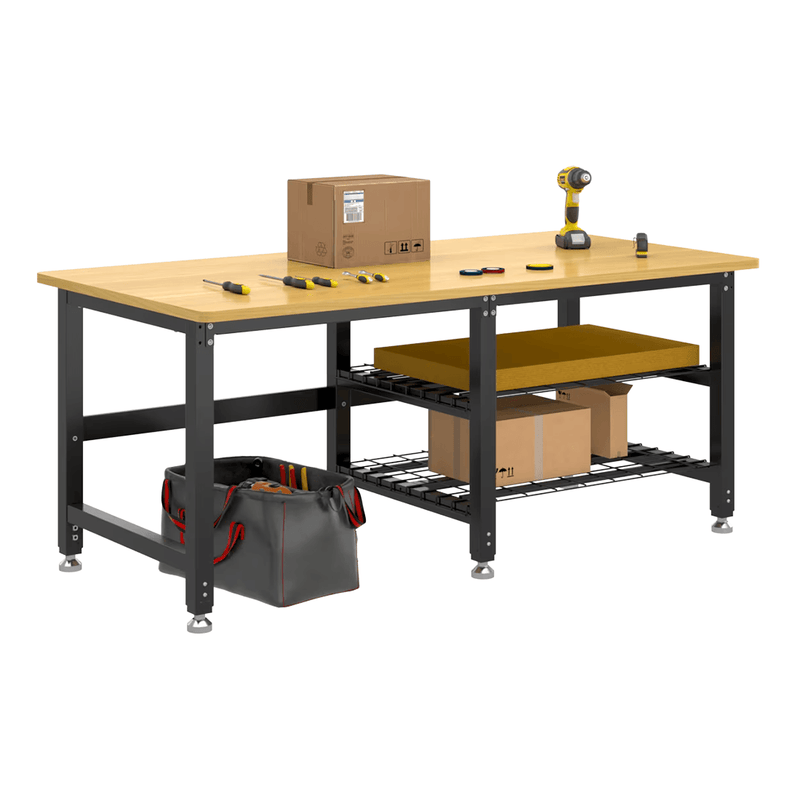 4Dock Heavy-Duty 70 x 34.6 Industrial Workbench with Wire Shelves (Black Frame)