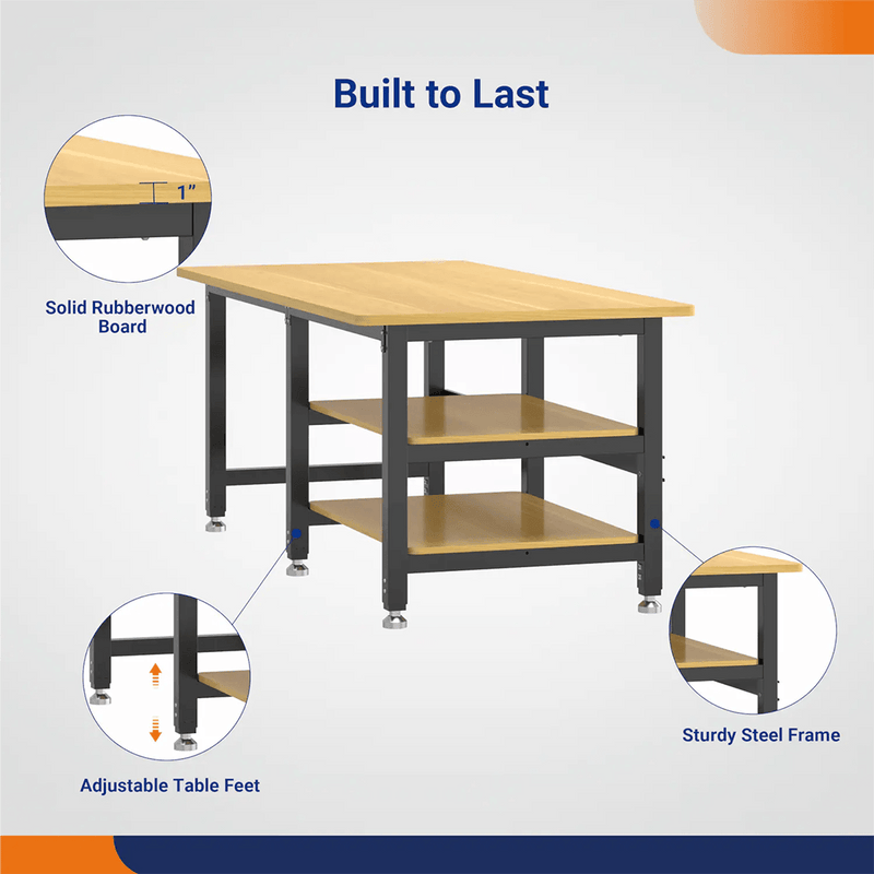 4Dock Heavy-Duty 70 x 34.6 Industrial Workbench with Wire Shelves (Black Frame)