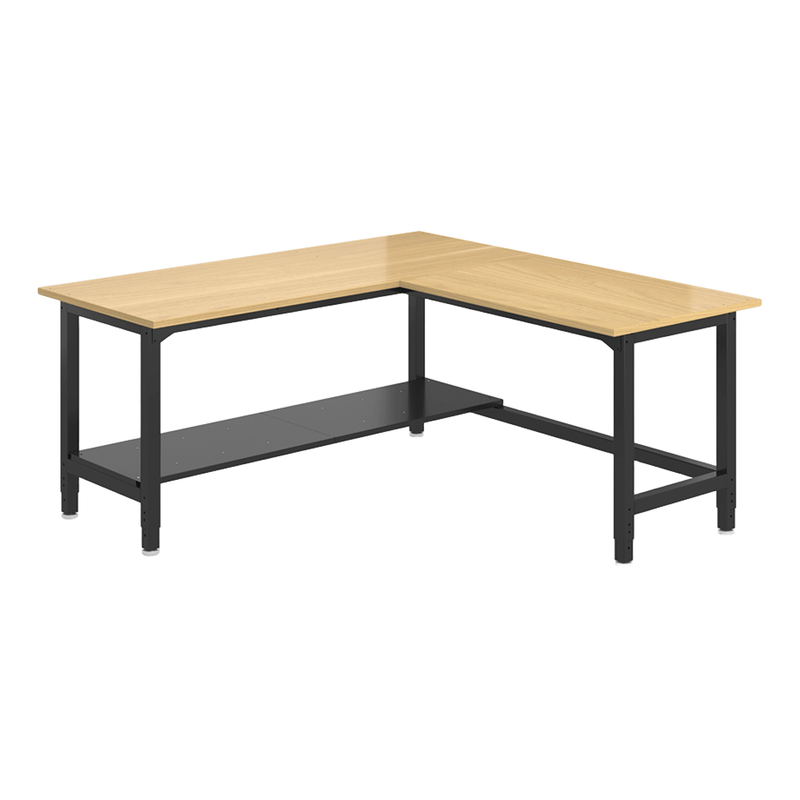 4Dock Heavy-Duty L-Shaped Industrial Workbench with Steel Shelf (Black Frame)