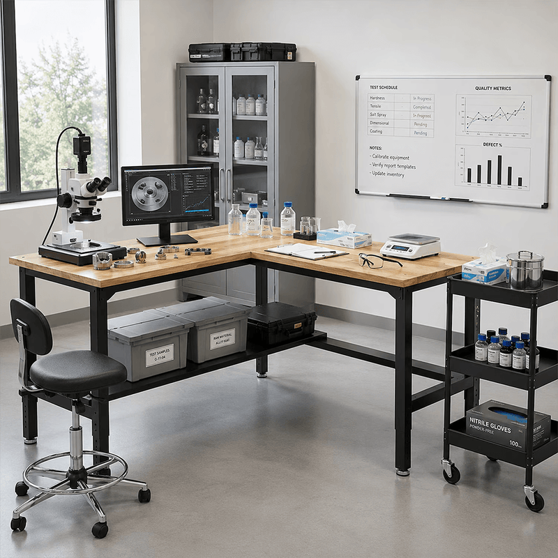 4Dock Heavy-Duty L-Shaped Industrial Workbench with Steel Shelf (Black Frame)