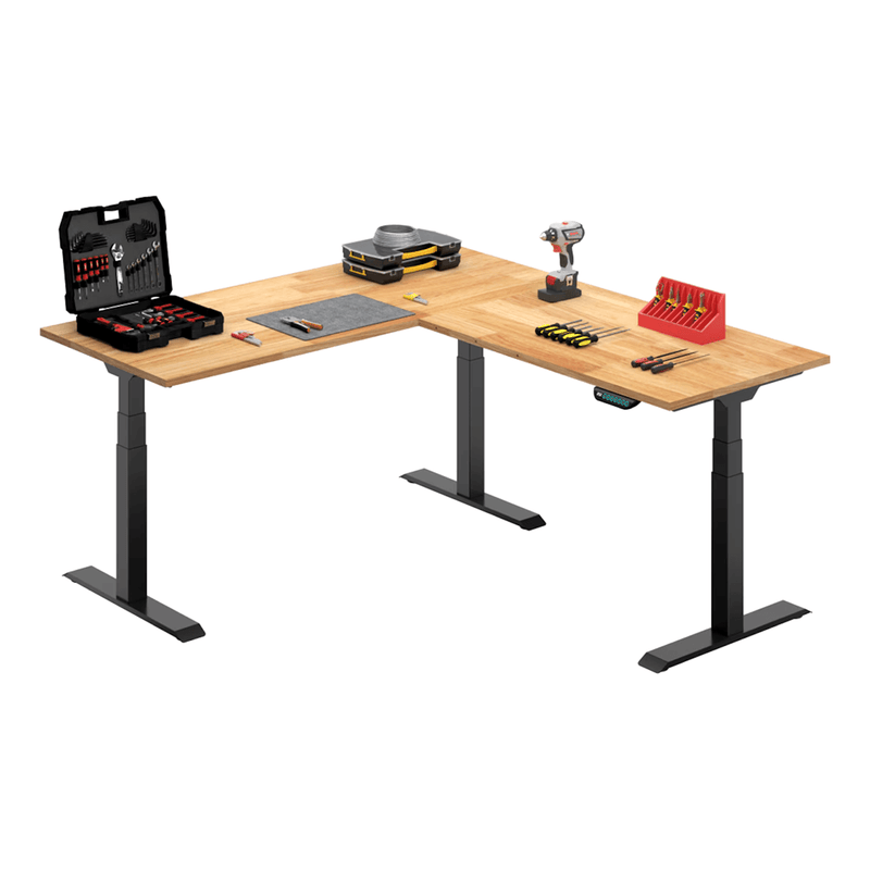 4Dock Electric L-Shaped Height-Adjustable Industrial Workbench (Black Frame)