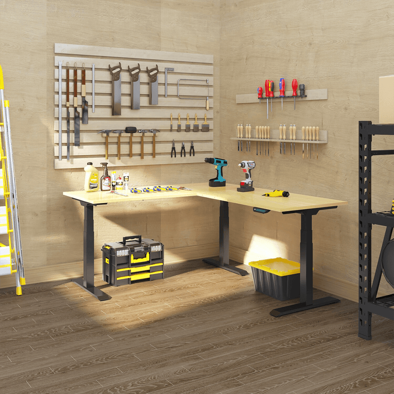 4Dock Electric L-Shaped Height-Adjustable Industrial Workbench (Black Frame)