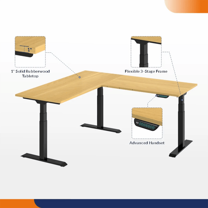 4Dock Electric  Height-Adjustable L-Shaped Industrial Workbench (Black Frame)
