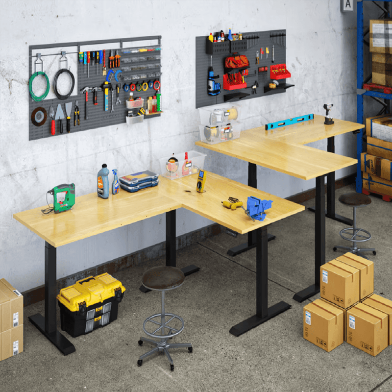 4Dock Electric  Height-Adjustable L-Shaped Industrial Workbench (Black Frame)