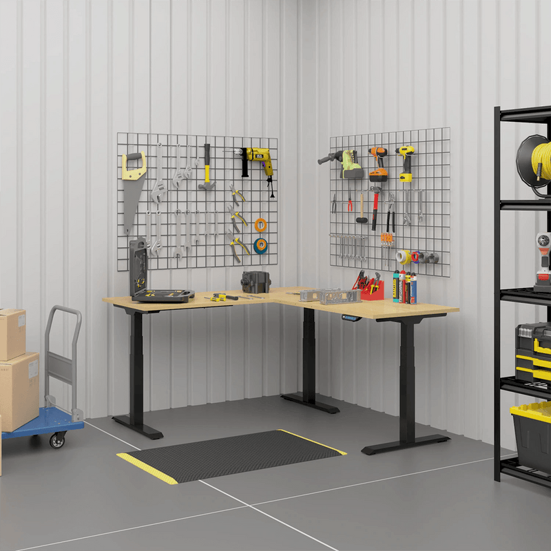 4Dock Electric  Height-Adjustable L-Shaped Industrial Workbench (Black Frame)