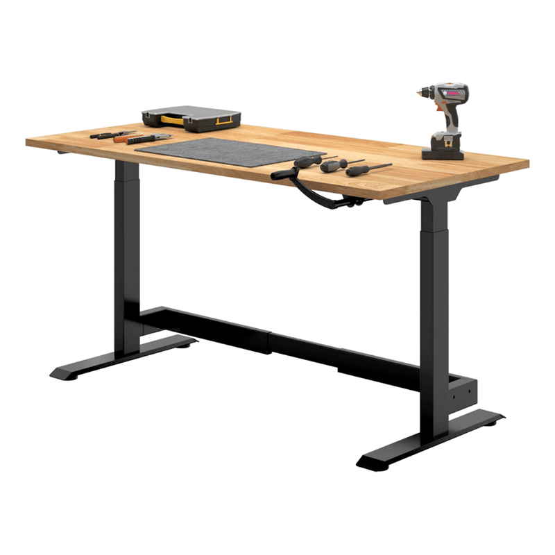 4Dock Manual Hand Crank 60 x 30 Height-Adjustable Industrial Workbench (Black Frame)