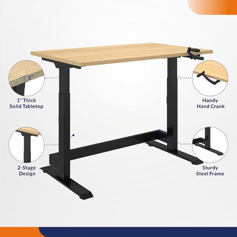 4Dock Manual Hand Crank 60 x 30 Height-Adjustable Industrial Workbench (Black Frame)