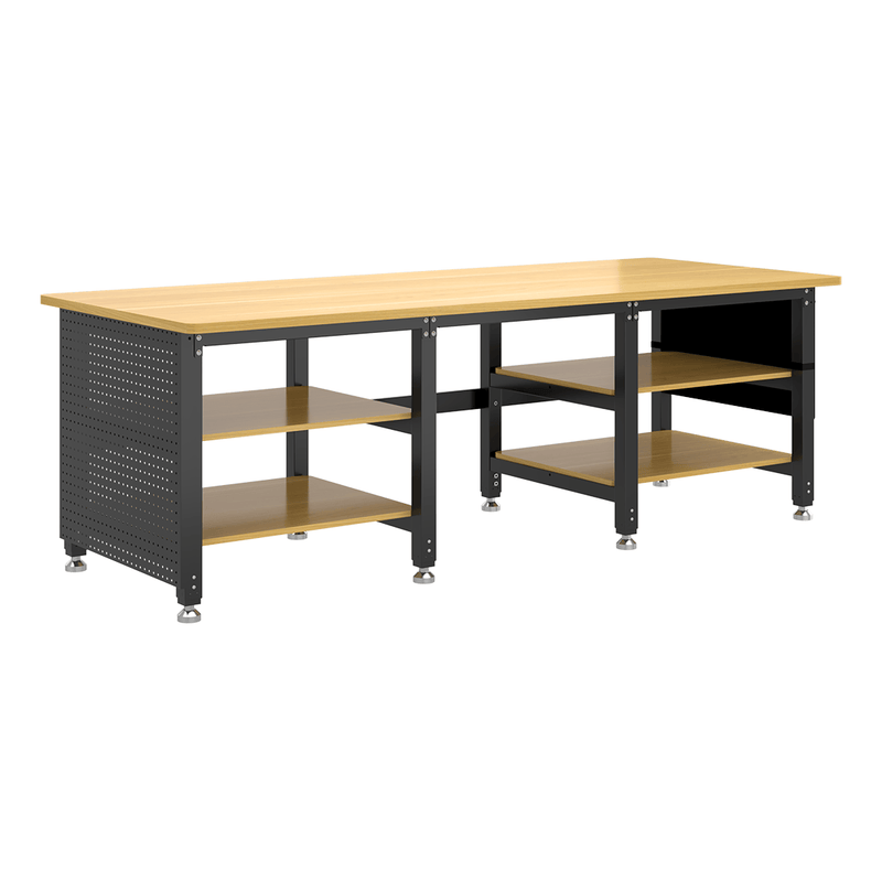 4Dock Heavy-Duty 90 x 34.6 Industrial Workbench with Wood Shelves (Black Frame)