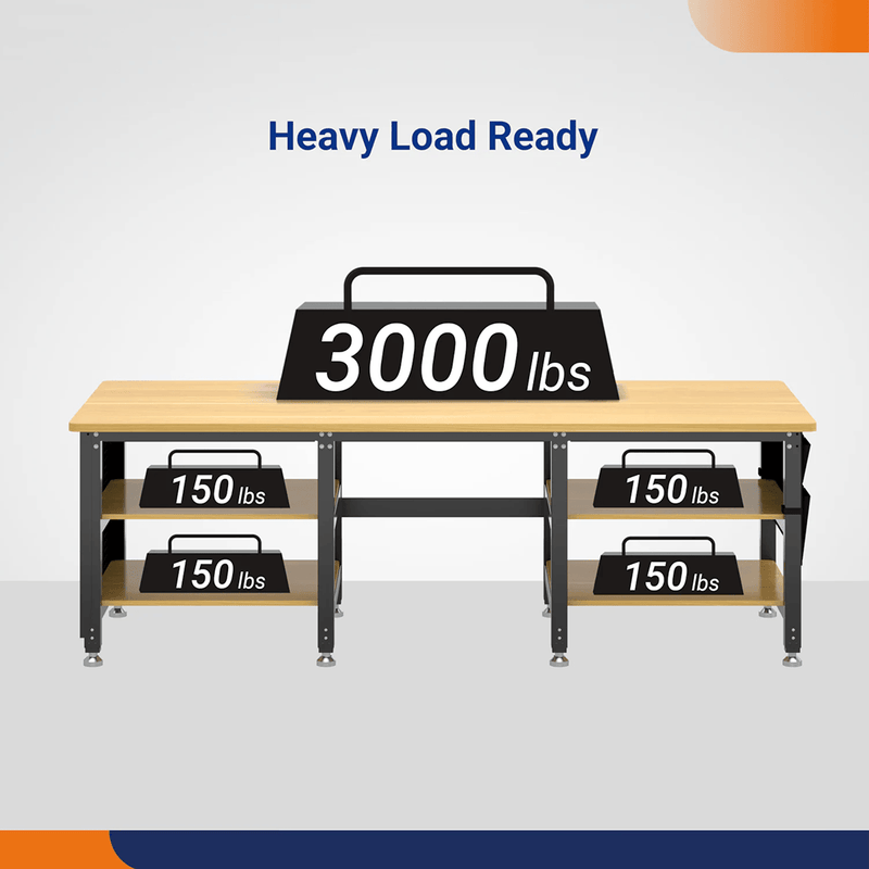 4Dock Heavy-Duty 90 x 34.6 Industrial Workbench with Wood Shelves (Black Frame)