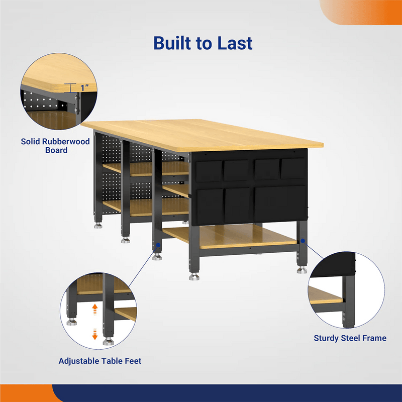 4Dock Heavy-Duty 90 x 34.6 Industrial Workbench with Wood Shelves (Black Frame)