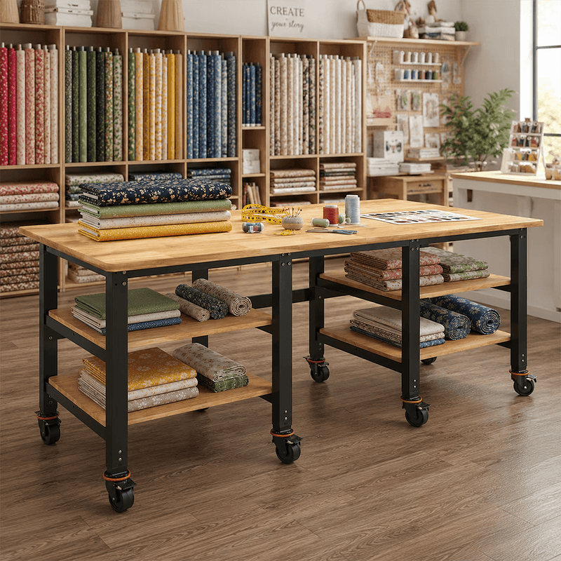 4Dock Heavy-Duty 90 x 34.6 Industrial Workbench with Wood Shelves (Black Frame)